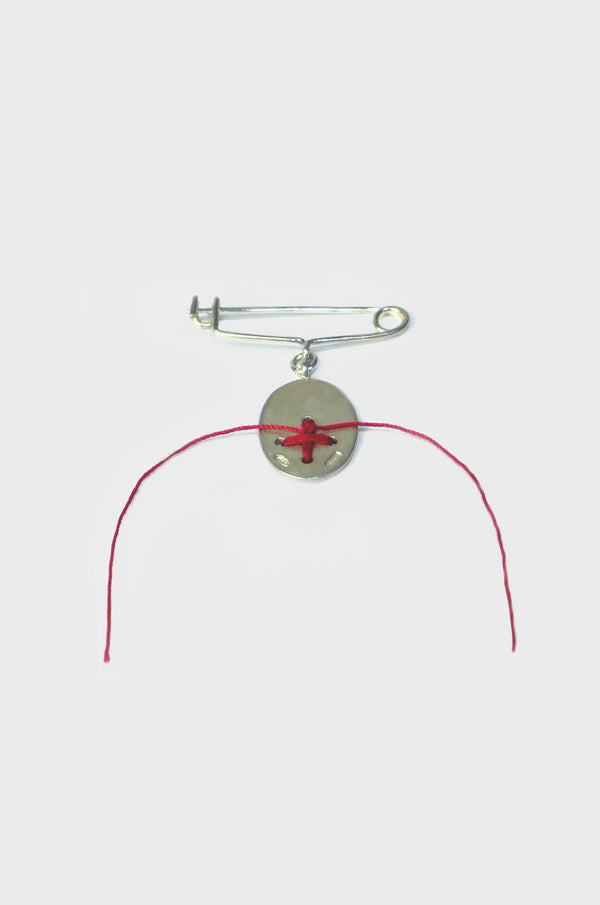 MINI SAFETY PIN W/STITCHED CROSS