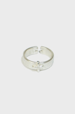 SILVER STITCHED CROSS RING
