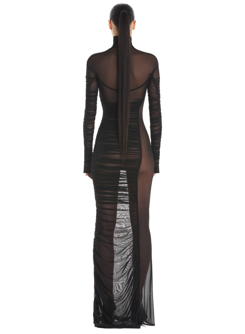 DRAPED MESH DRESS