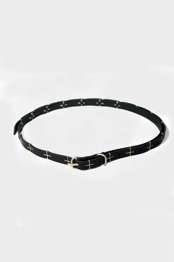 "'+" STUDDED DOUBLE OVAL BUCKLE THIN BELT