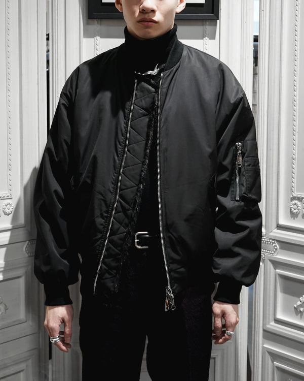 BLACK UNISEX REVERSIBLE MINK FUR BOMBER W/O LOGO