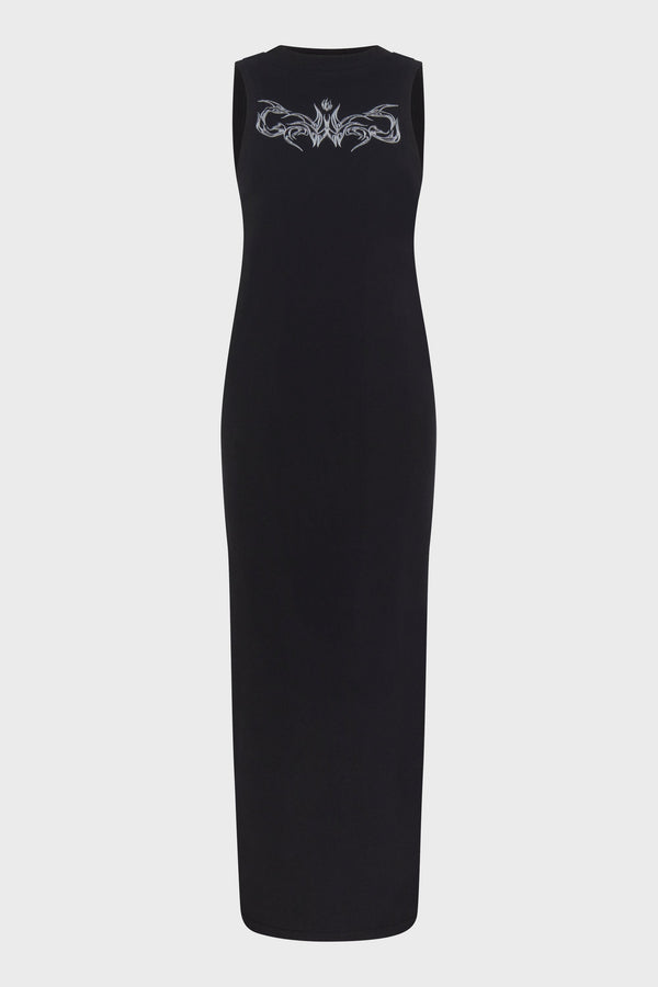 BLACK PRINTED KNIT DRESS