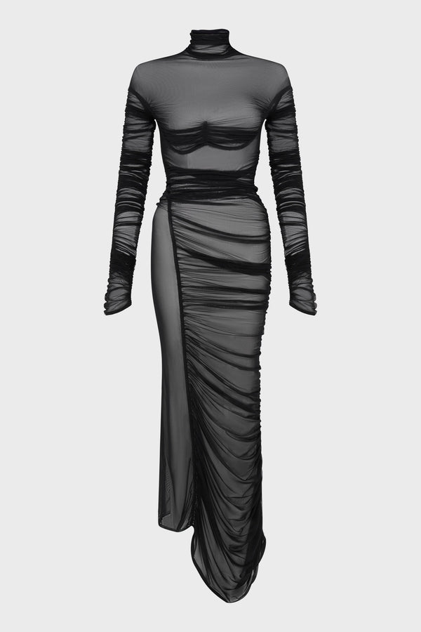 DRAPED MESH DRESS