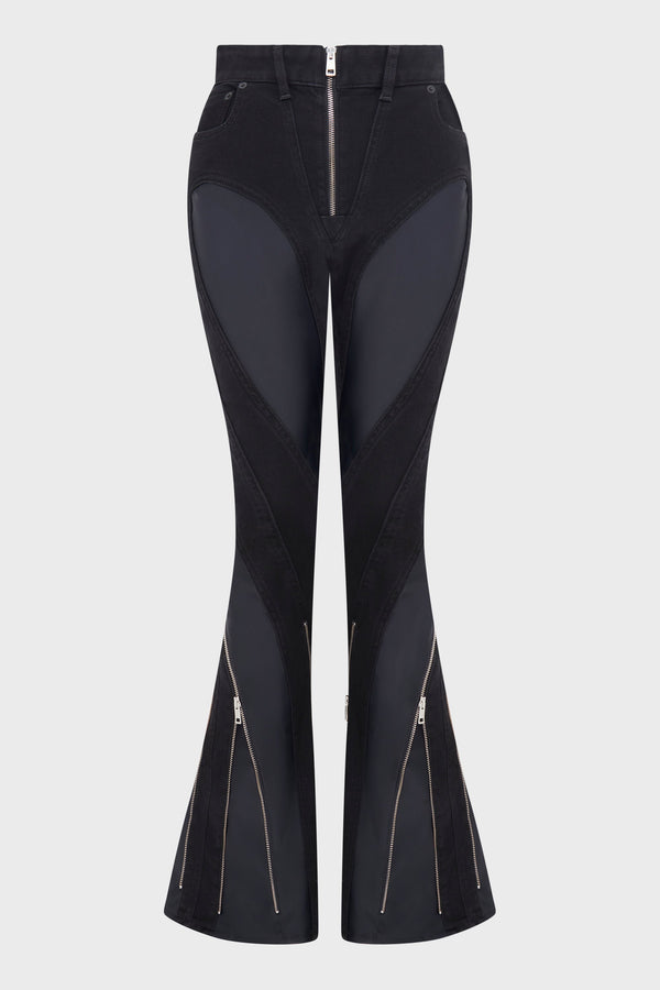ZIPPED BI-MATERIAL JEANS BLACK