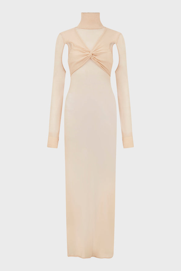 TRANSPARENT KNIT LONG DRESS NUDE