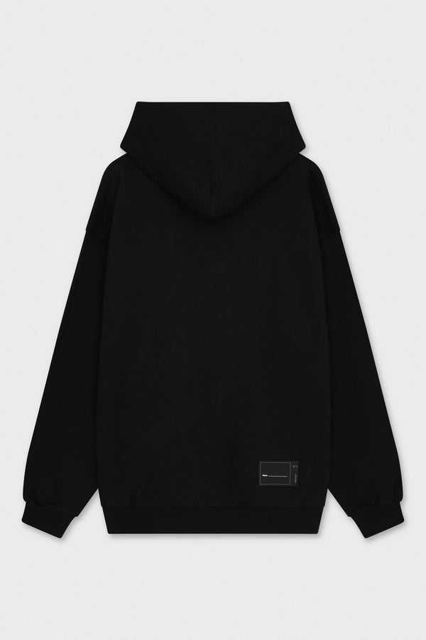 BLACK MULTIPLE FRONT LOGO HOODIE