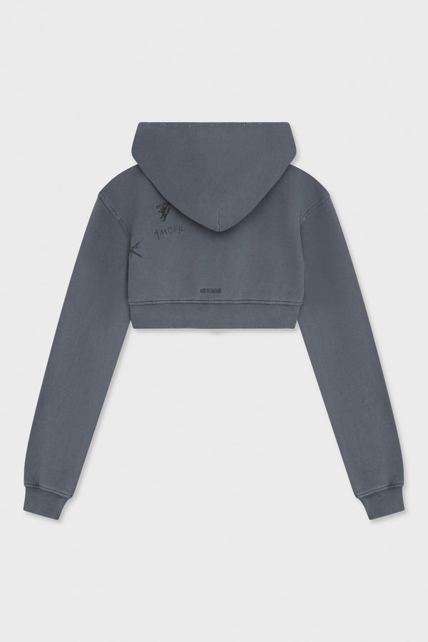 CHARCOAL WOMENS CROPPED HOODIE ZIP-UP