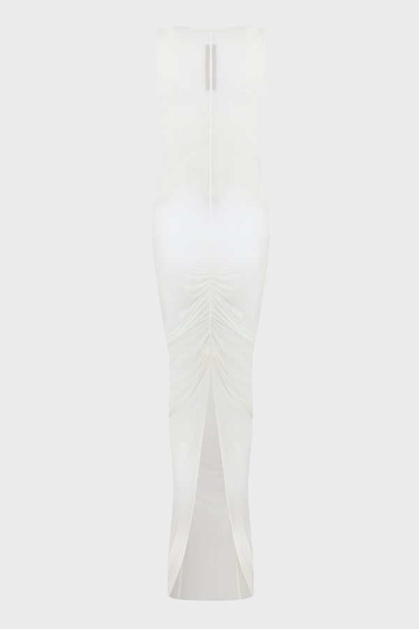 V NECK COLUMN DRESS MILK
