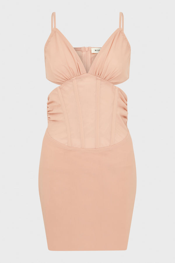 MESH CORSET MINI DRESS BLUSH