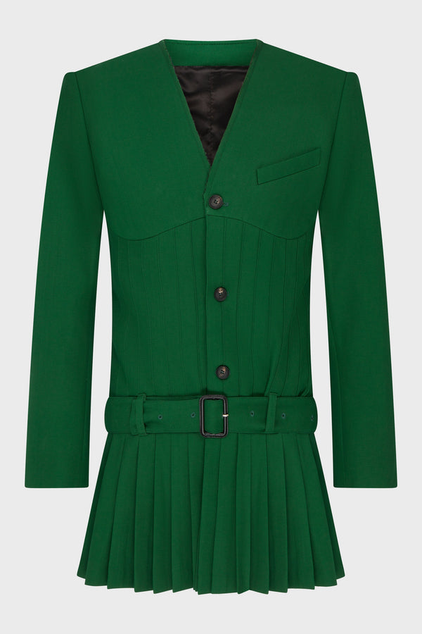 GREEN WOOL PLEATED JACKET