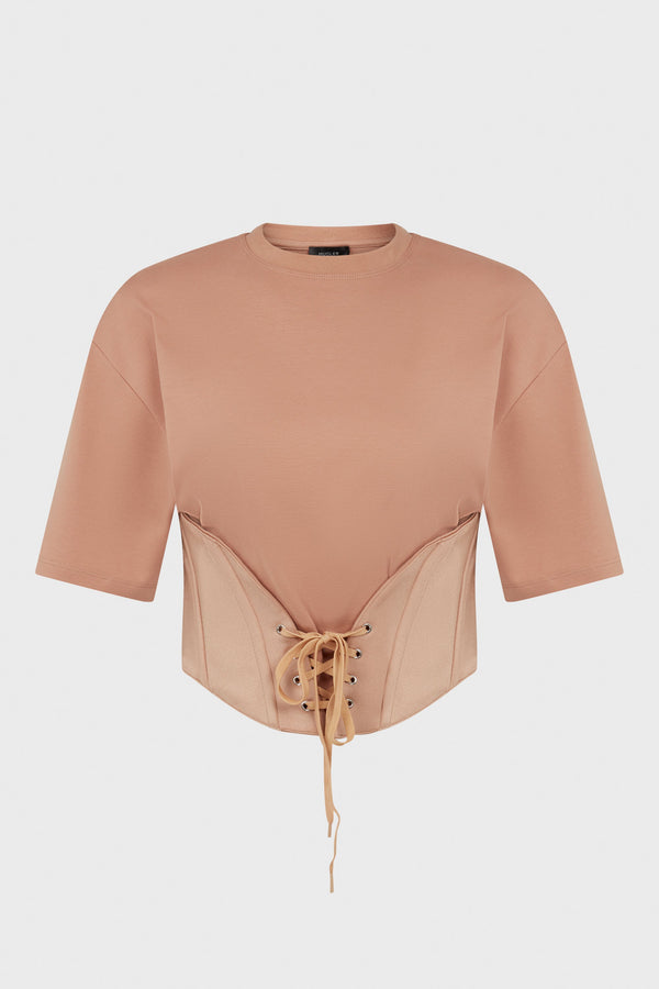CORSETED T-SHIRT TAN