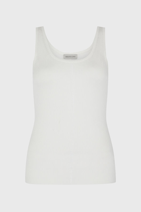 RIBBED-KNIT COLUMN TANK TOP IVORY