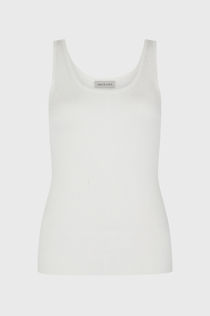 RIBBED-KNIT COLUMN TANK TOP IVORY