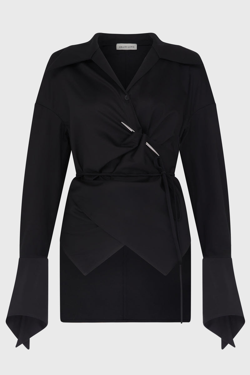 PIERCED DAGGER OVERSIZED WRAP SHIRT