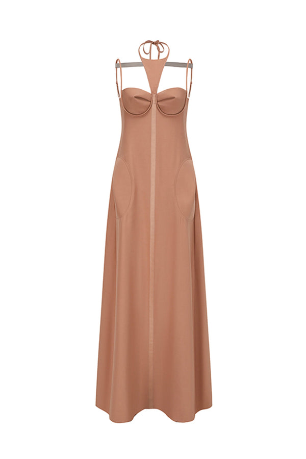 SOFT SHELL HALTER DRESS SHELL PINK
